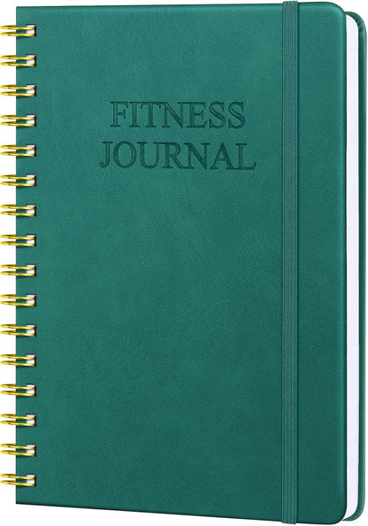 Fitness Journal-Workout Journal for Women & Men, Hard Cover Leather Fitness Planner, Workout Log Book with Gym Goals, Calendar, Progress Tracker, A5-5.7" X 8.3" - Green